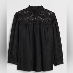 Gap Crochet Lace-Trim Mockneck Blouse L